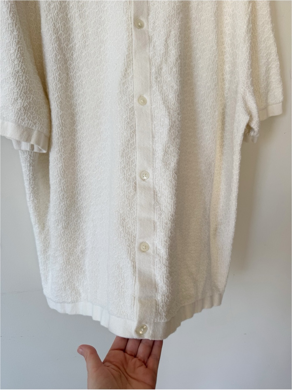 The Commons Off White Cream Cotton Knit Jacquard Button Up Polo Shirt XXL - Picture 4 of 7